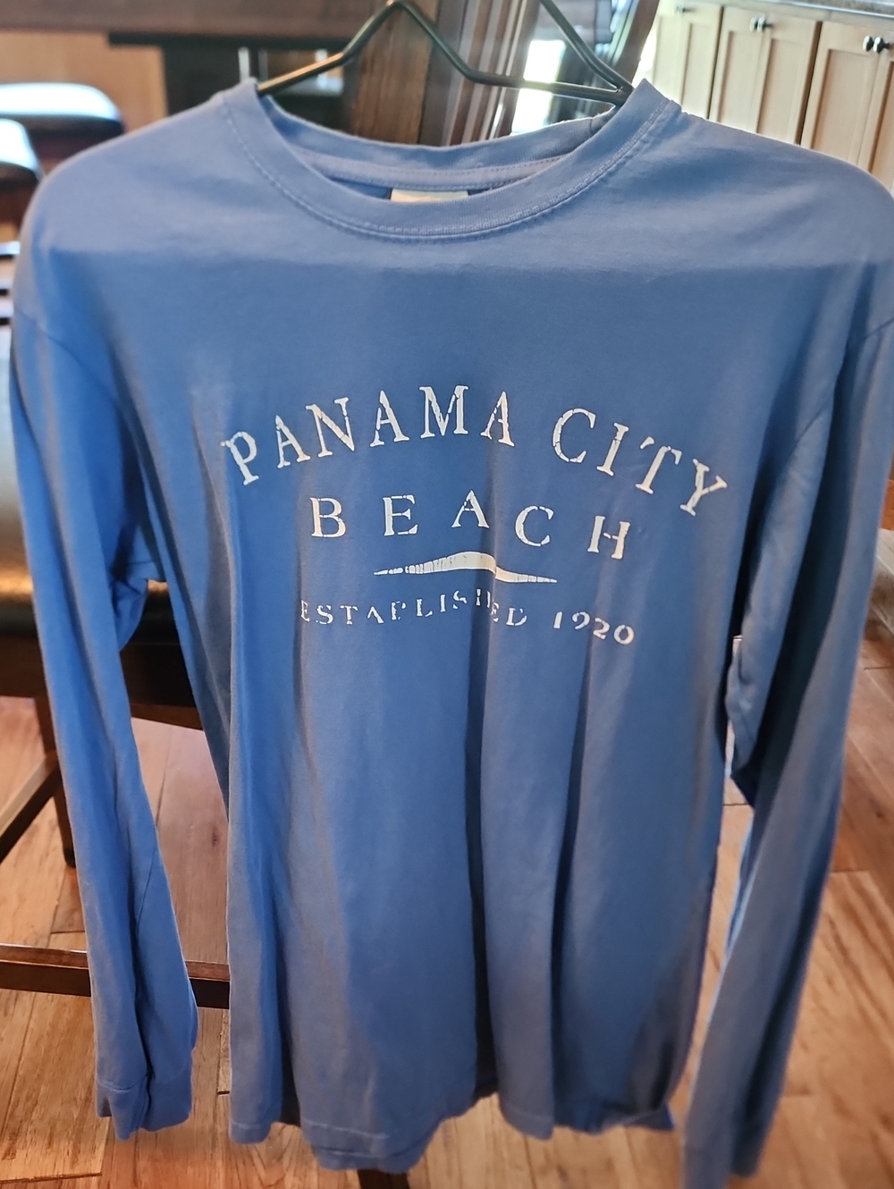 Panama City Beach Long Sleeve Tee - Blue with White Print
